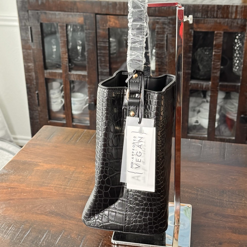 New Aota Elena Crossbody Bucket Bag‎ Black Mock Croc Vegan Leather Rachel Zoe - Picture 6 of 16
